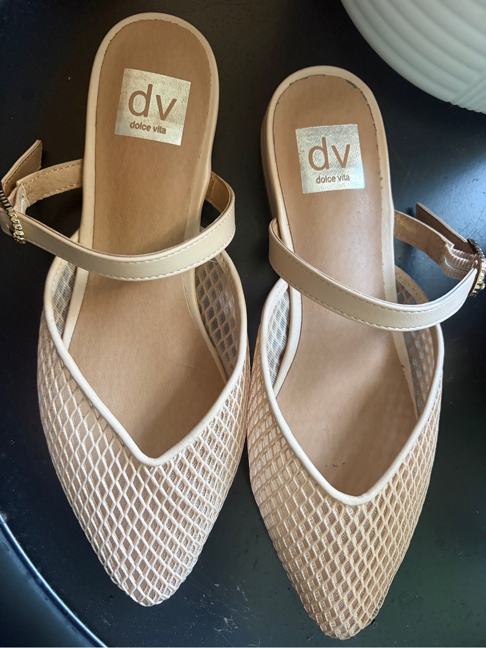 Dolce Vita Beige Mesh Pointed Slingback Flats